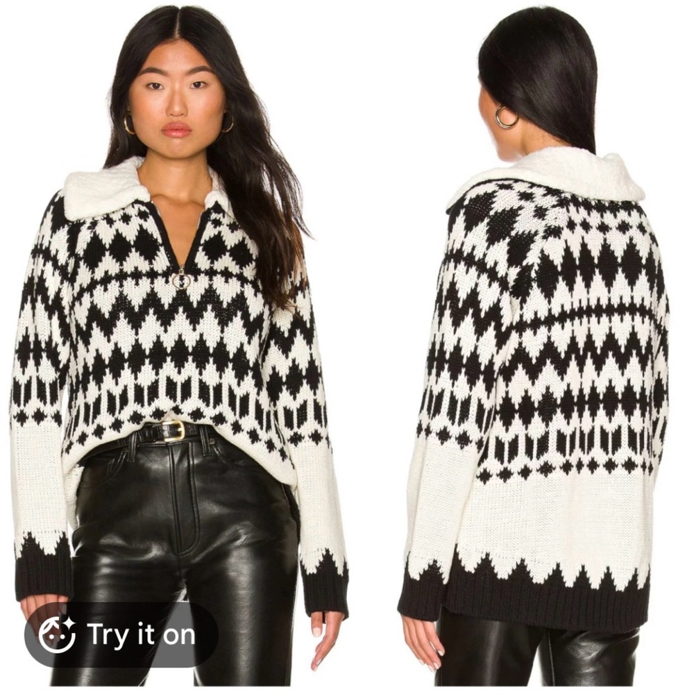 Show Me Your MuMu Black & White Geometric Half-Zip Turtleneck Sweater
